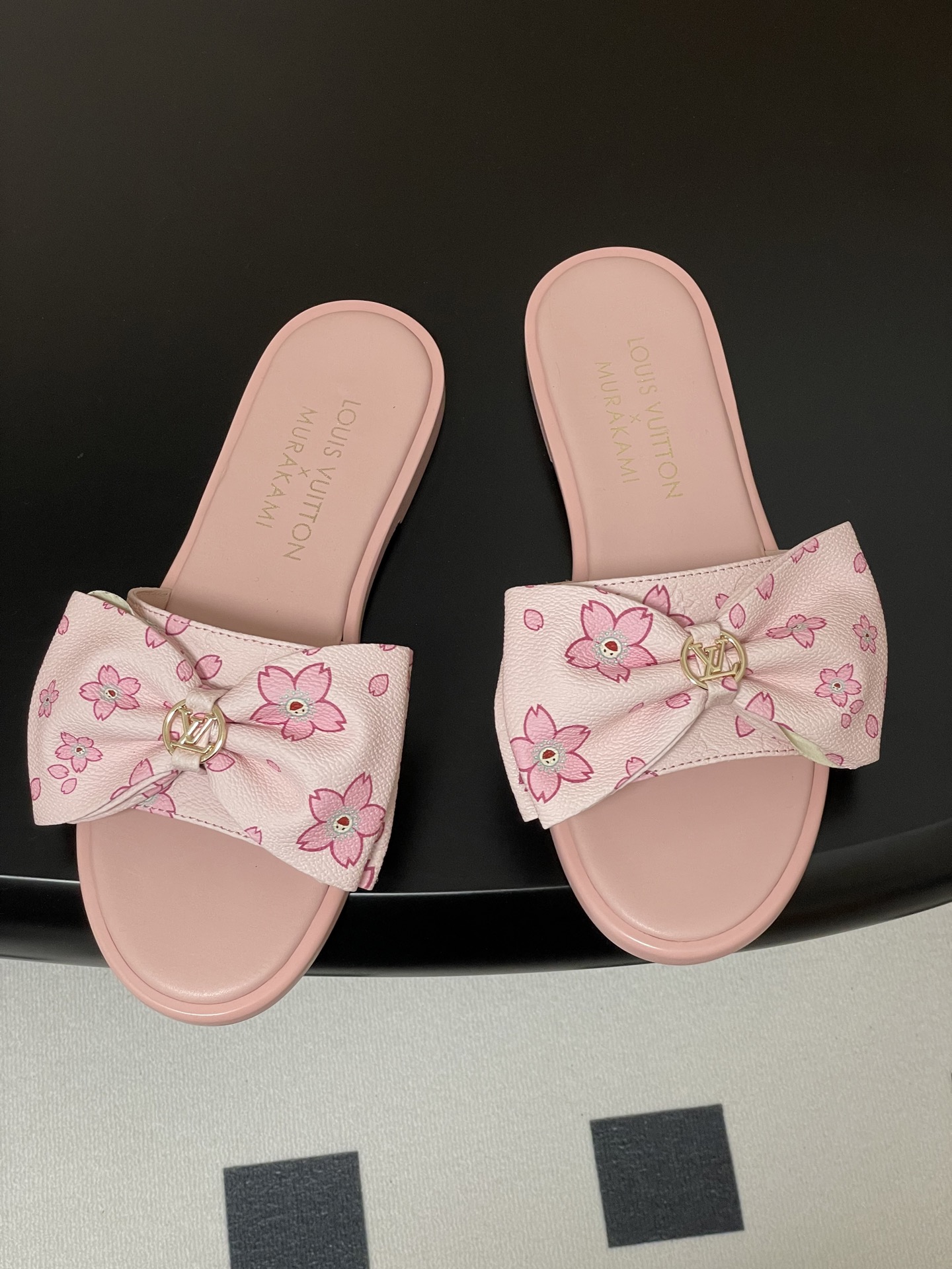 Louis Vuitton x Takashi Murakami Lily Flat Mule Bow Slide Sandals Pink- White 1AGVYA
