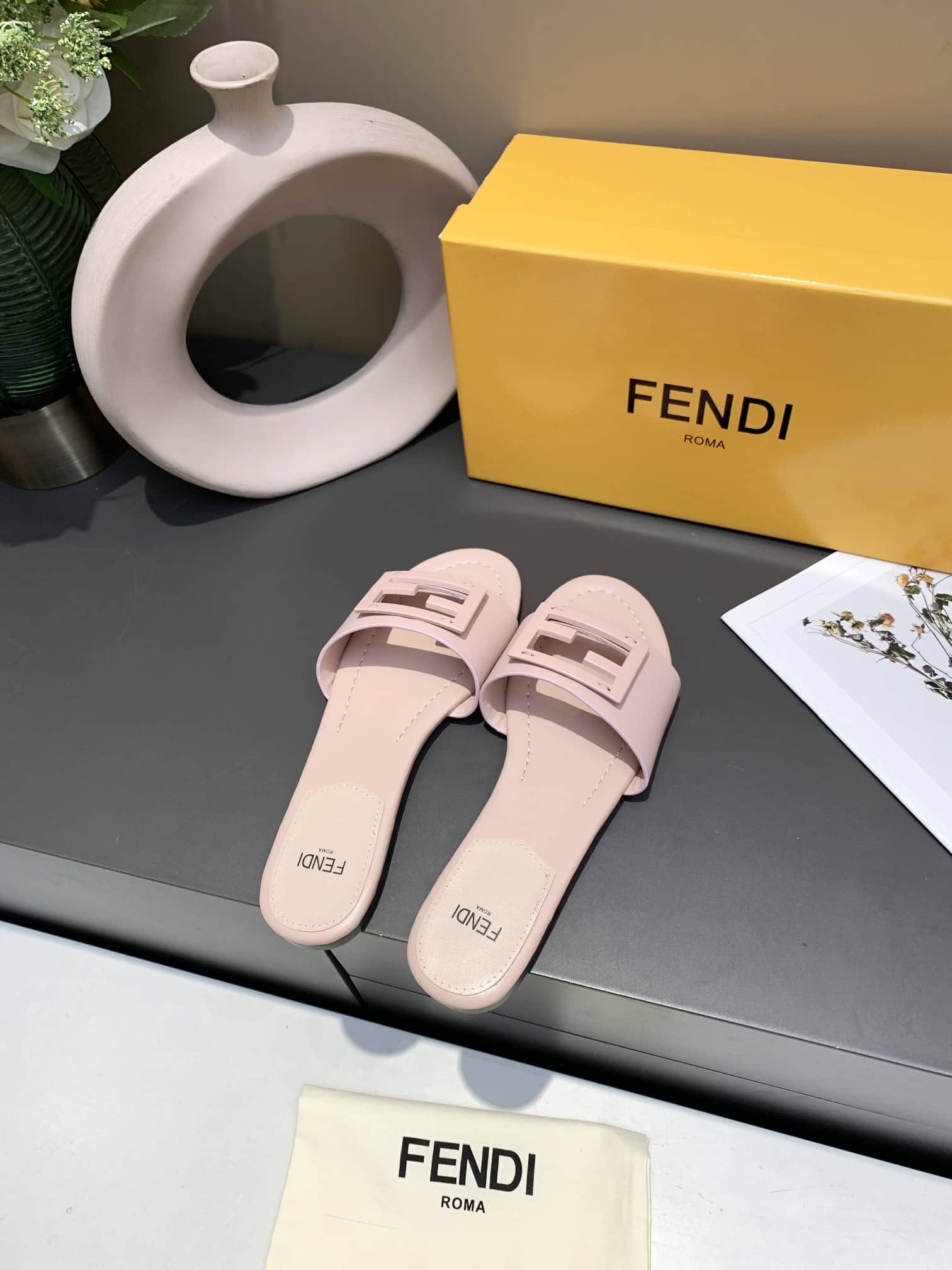 Fendi Signature Leather Sandals Slide Pink 8R8136Ae7Tf1Fgd