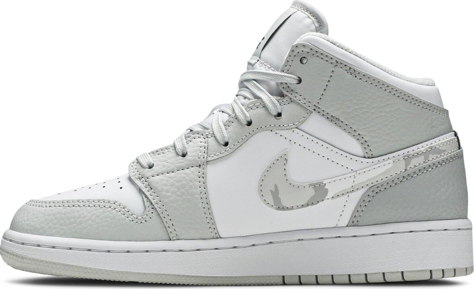 Air Jordan 1 Mid SE GS Swoosh Logo-Grey Camo DD3235-100