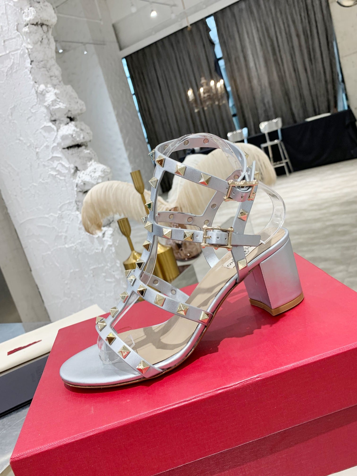Valentino Garavani Rockstud Leather Sandals Silver