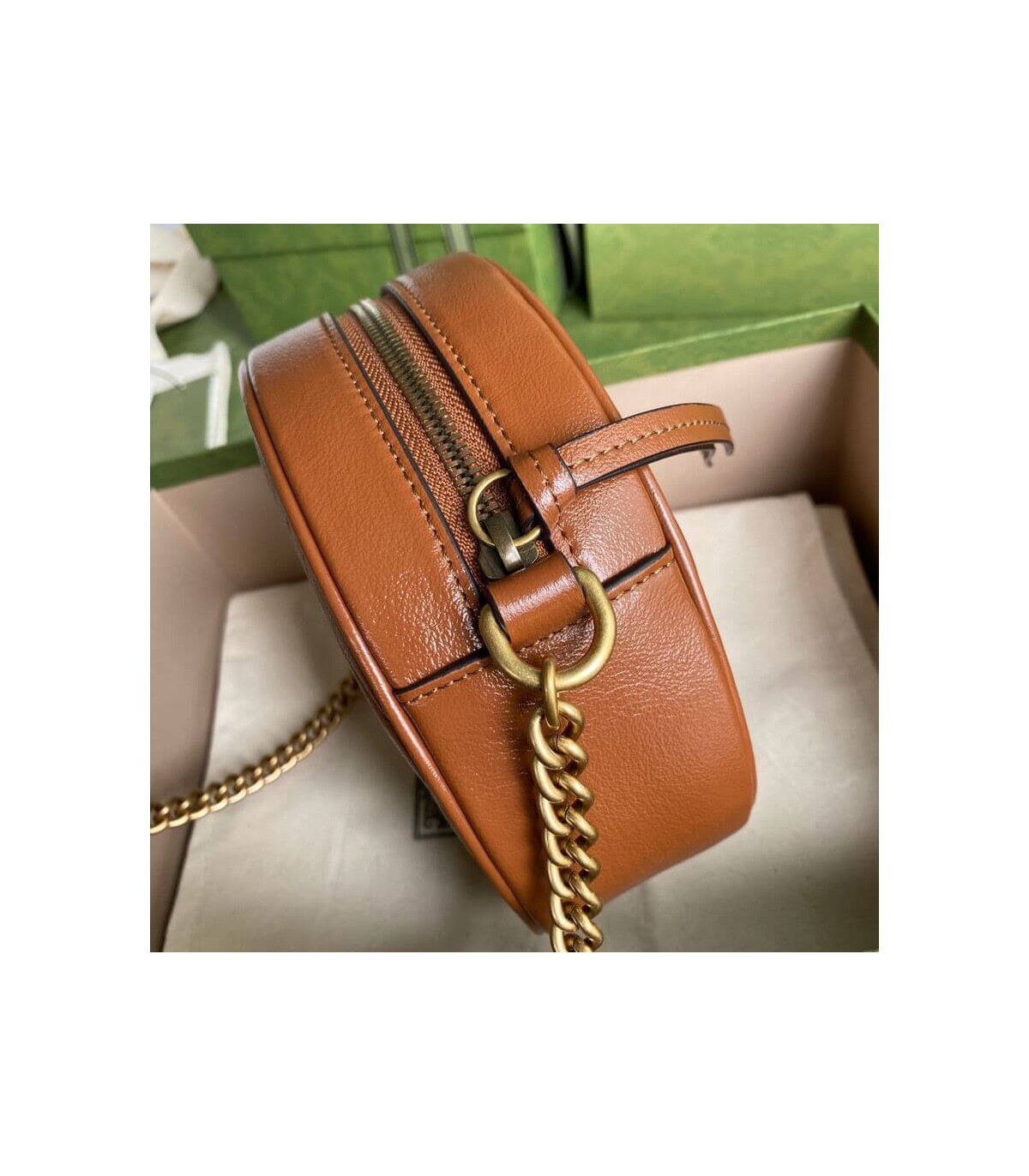 Gucci GG Marmont Mini Round Shoulder Bag Brown