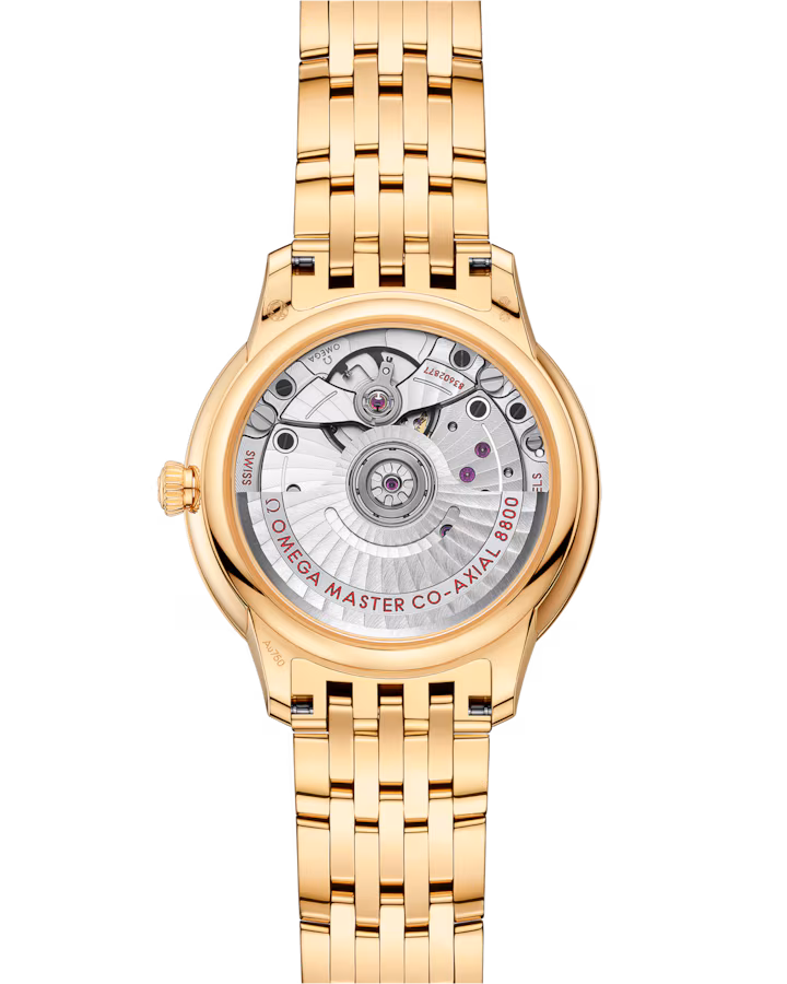 Omega De Ville Prestige 34mm Yellow Dial with Diamonds 18k Yellow Gold Bracelet 434.55.34.20.58.001