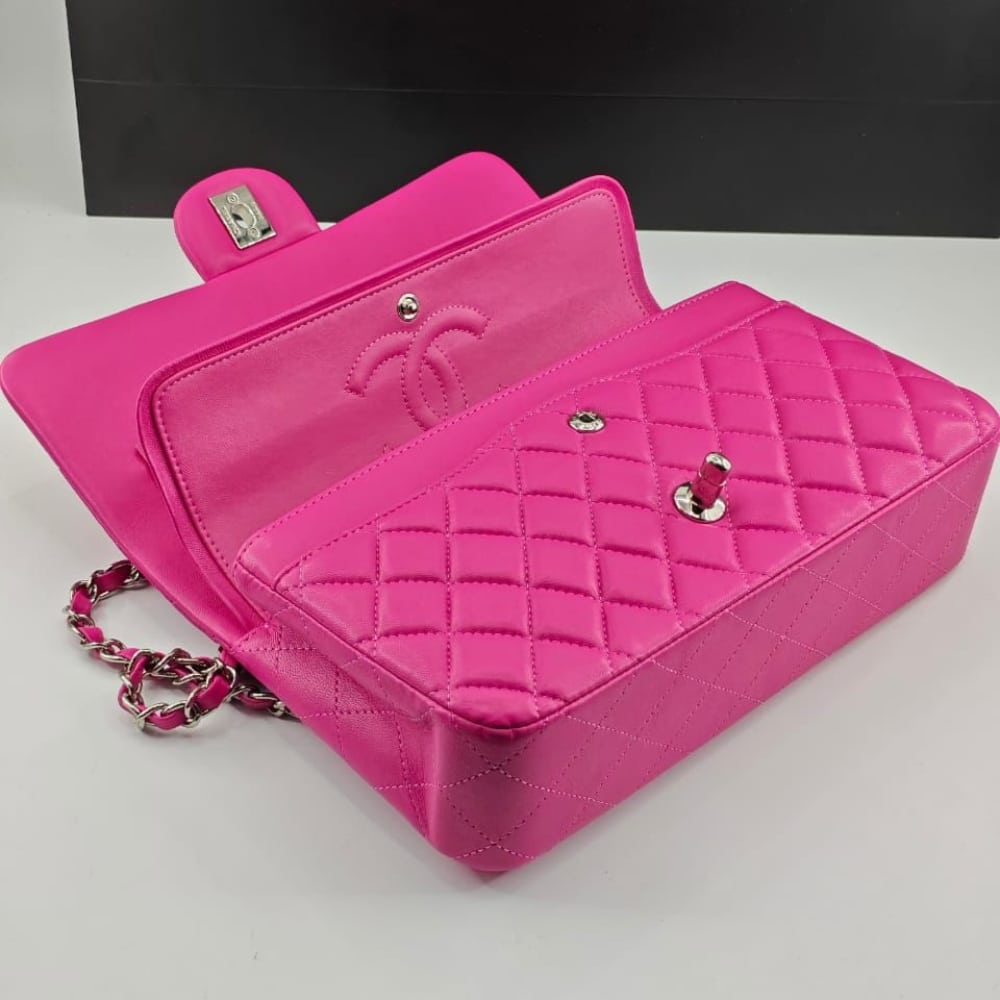 Chanel Classic Medium Flap Bag With Silver Hardware Pink 25Cm