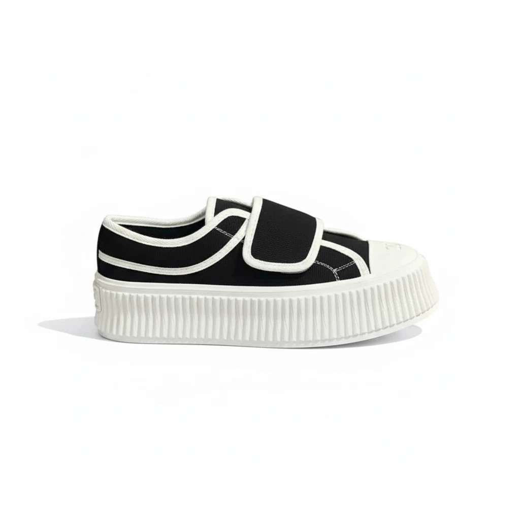 Chanel White CC Cap Toe Slipon Sneaker Black