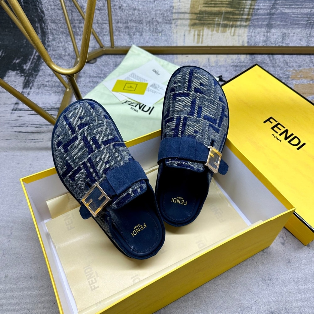 Fendi Feel Ff Denim Mules Blue 8R8448Akzpf1Pz7