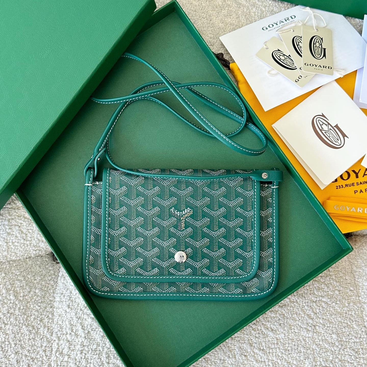 Goyard Plumet Pocket Wallet 20 Cm Green Goyardine Canvas And Lambskin Trim