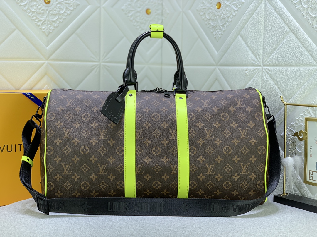 Louis Vuitton Keepall Bandouli Re 50 Brown And Chartreuse Macassar Canvas M45866