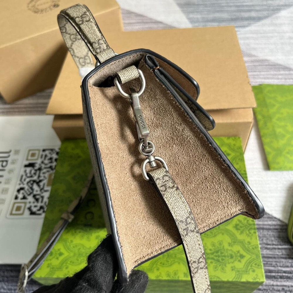 Gucci Small Dionysus Top Handle Bag Taupe Suede Trim
