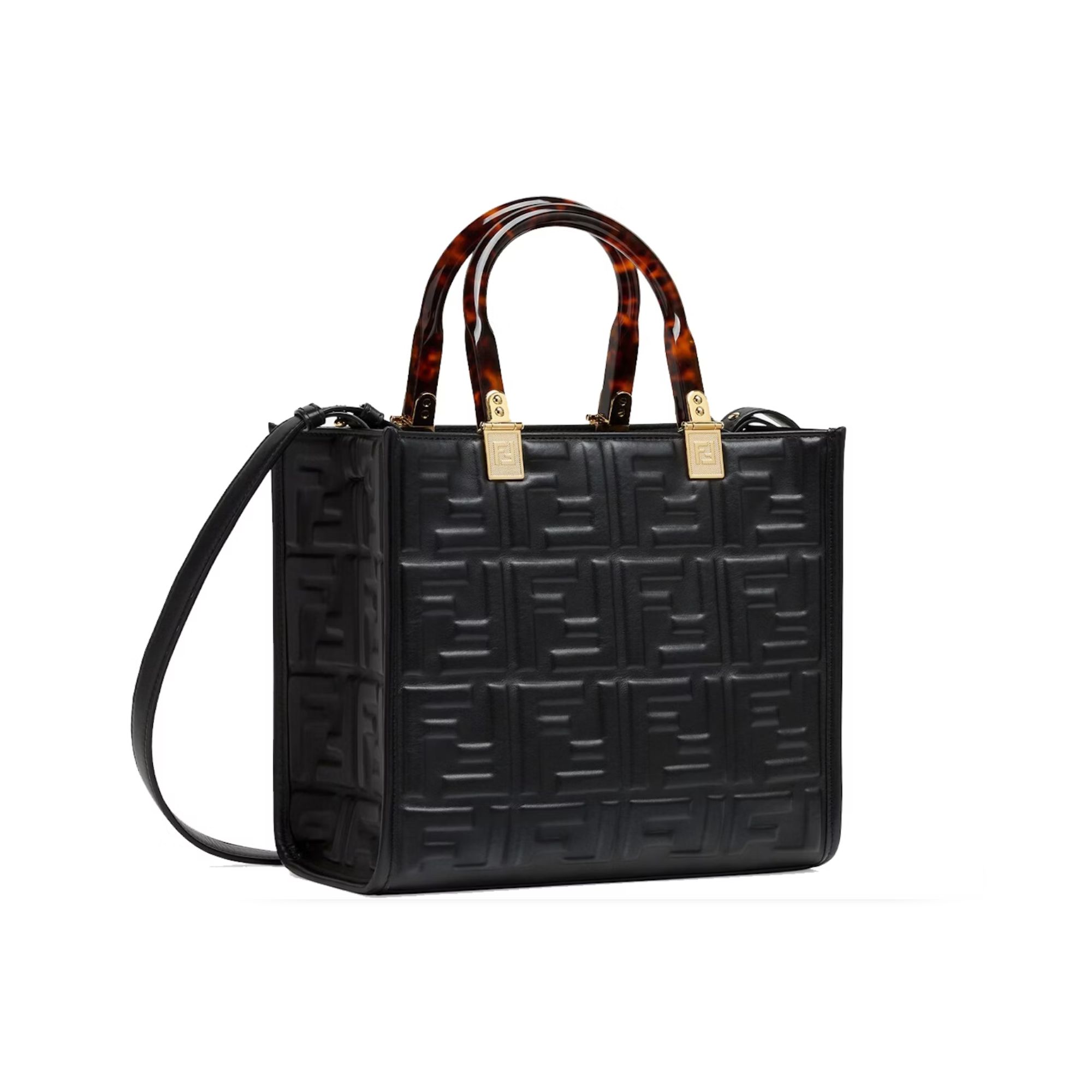 Fendi Sunshine Small Black Leather Shopper 25Cm