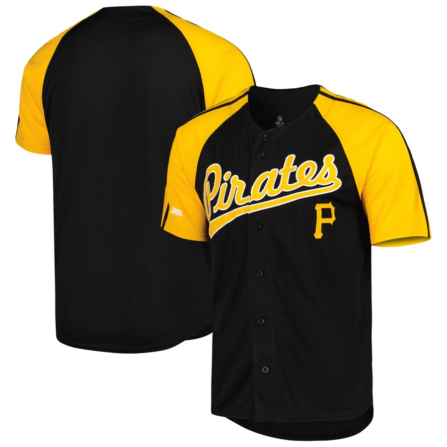 Pittsburgh Pirates Stitches Button-Down Raglan Fashion Jersey Black