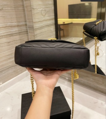 Ysl College Medium Chain In Quilted Leather Black Gold