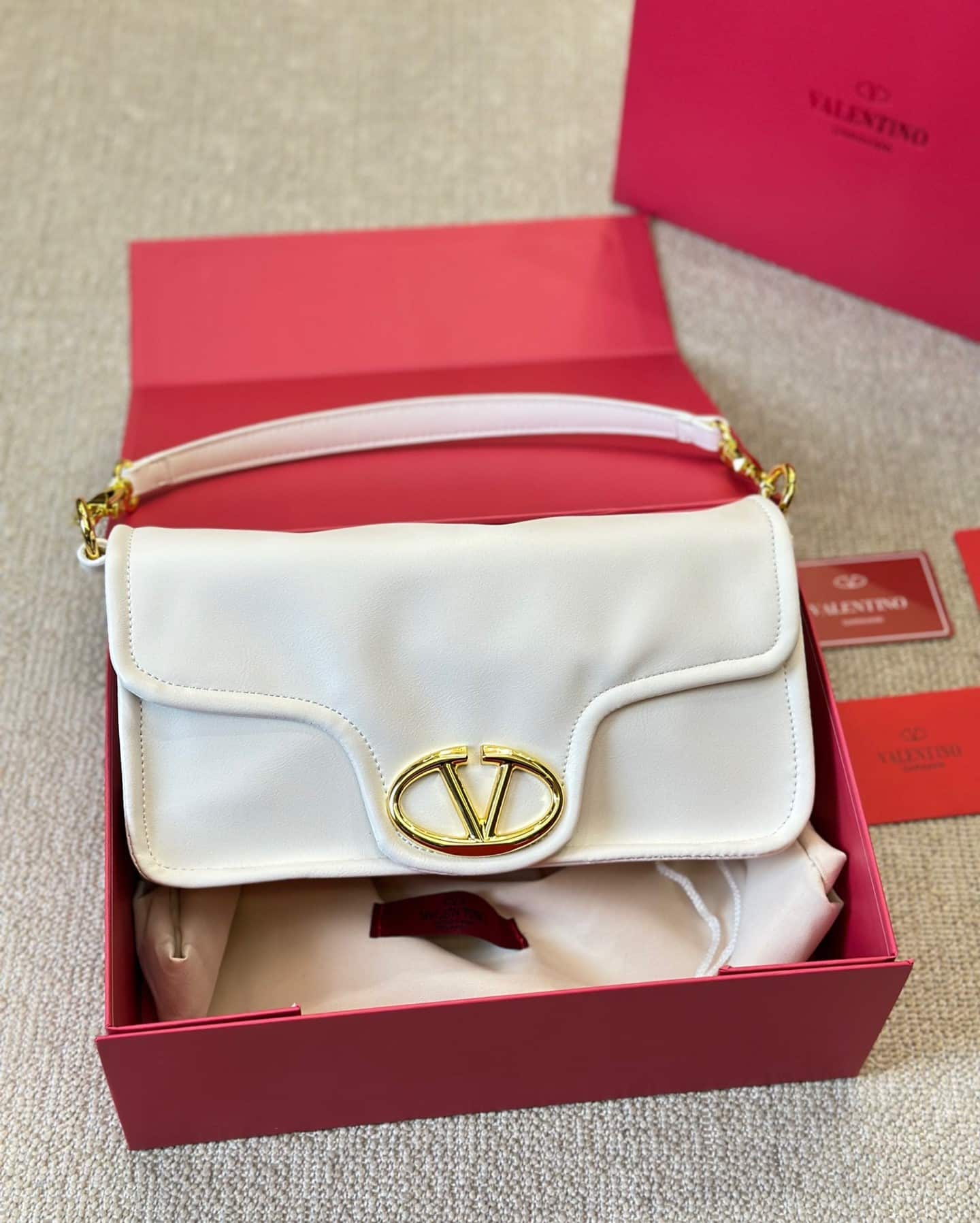 Valentino Garavani VLogo 1960 Nappa Leather Shoulder Bag White 28Cm