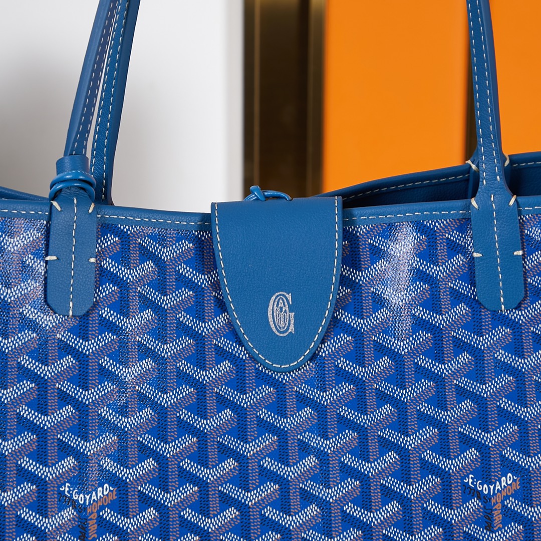 Goyard Saint Louis Gm 40 Blue Canvas Chevroches Calfskin