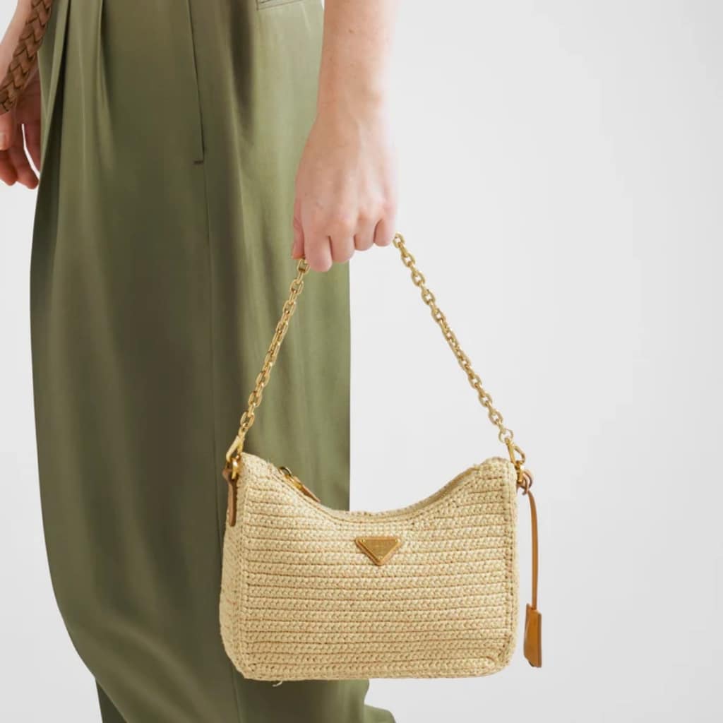 Prada Re Edition 2005 Crochet Bag Raffia Natural Tan 22CM 1BH204 2A2T F0018 V V9L