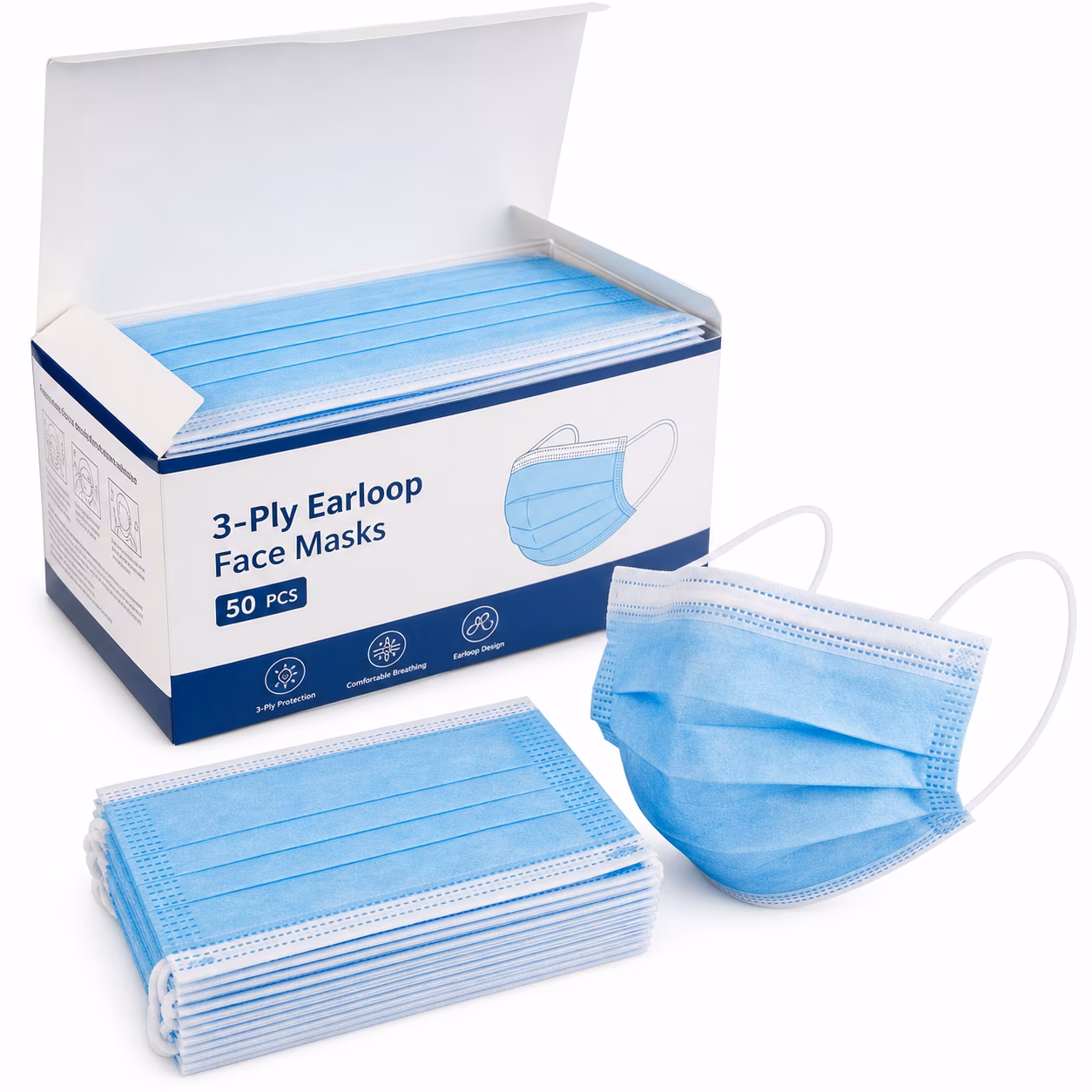 3 Layer Face Covering Mask with Ear Loops - 2000 Pack