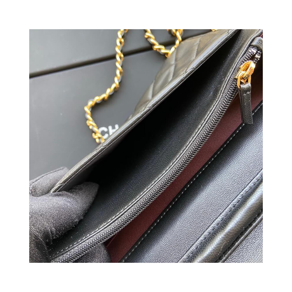 Chanel Lamb Wallet On Chain Woc Black 19cm