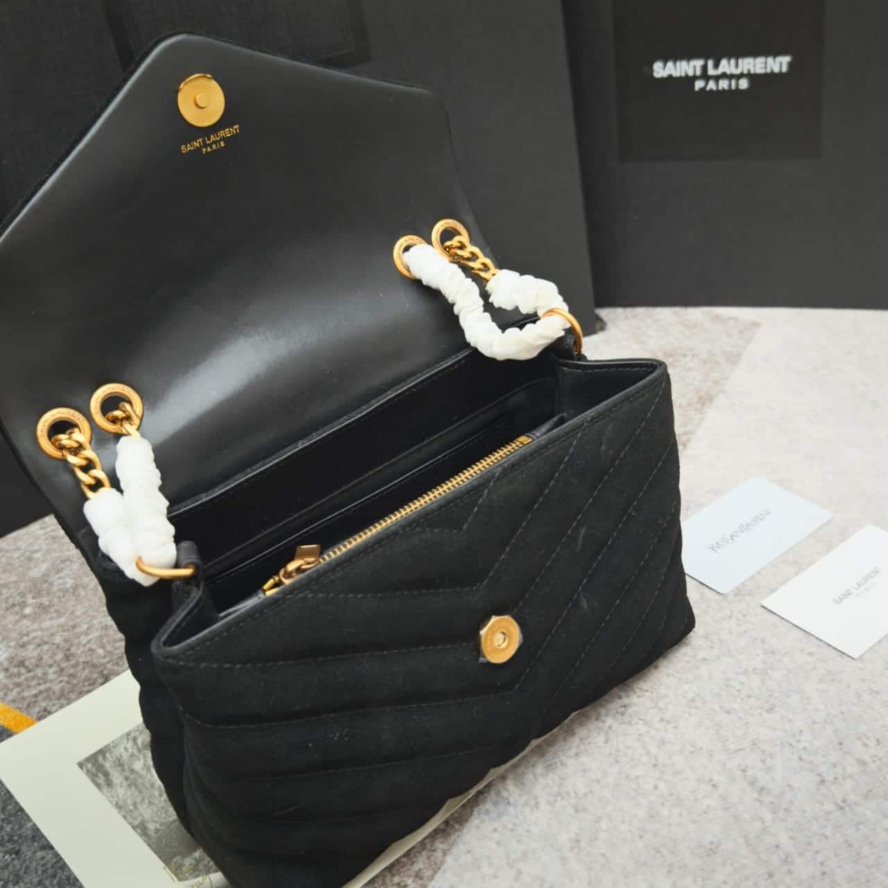 Saint Laurent Loulou Small Flap Bag Suede Black 25Cm