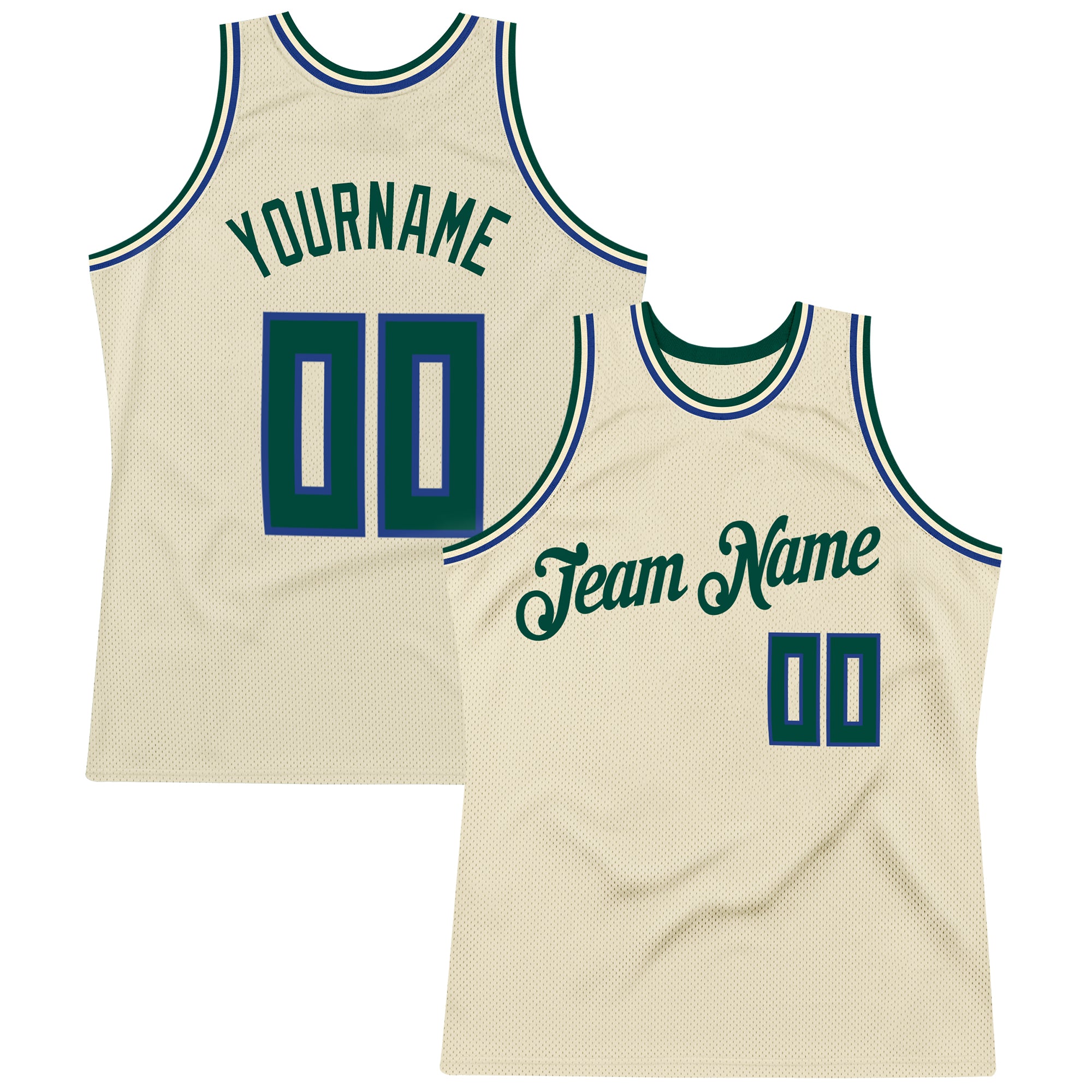 Custom Cream Hunter Green-Royal  Throwback Basketball Jersey