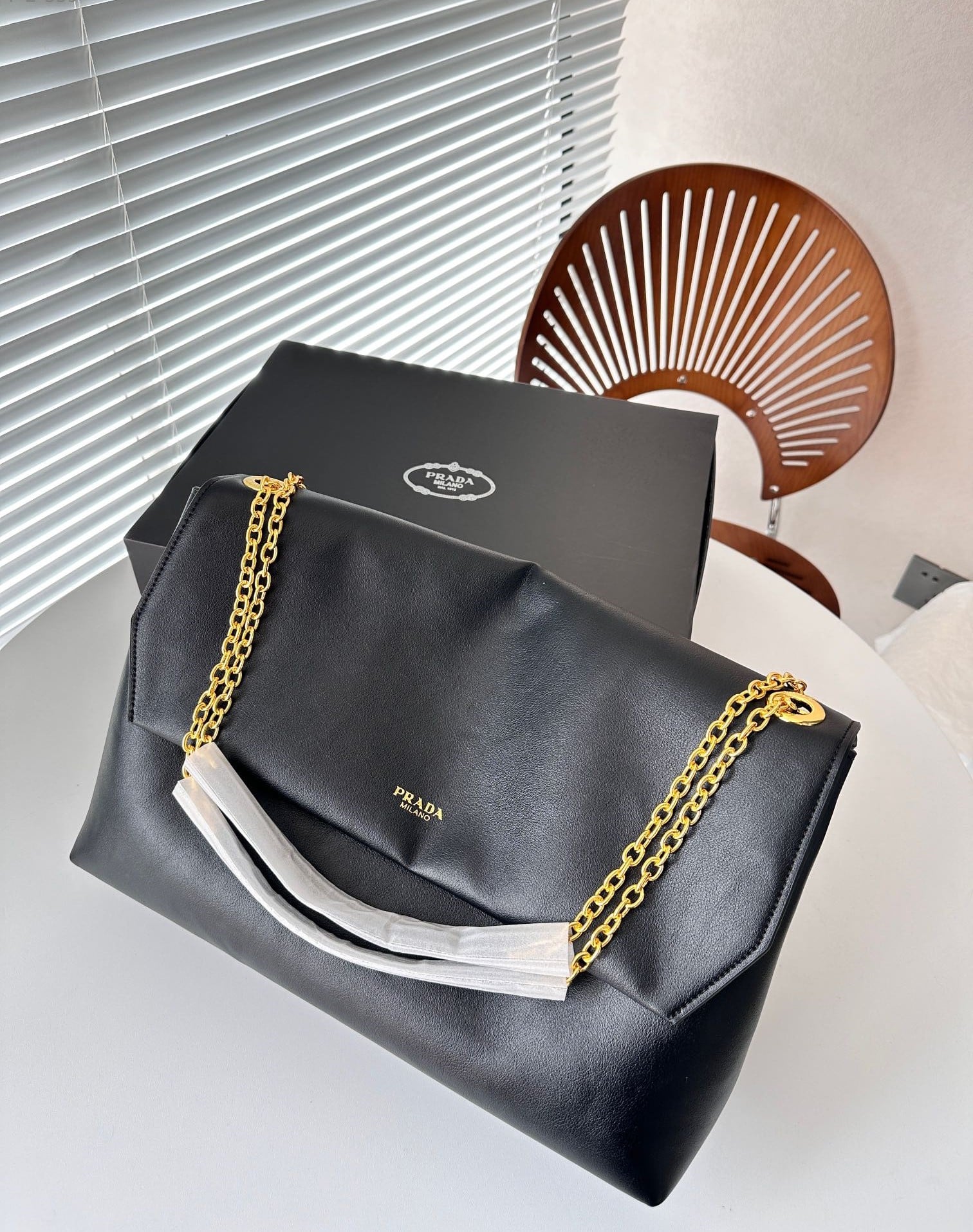 Prada Medium Leather Shoulder Bag Black 38Cm