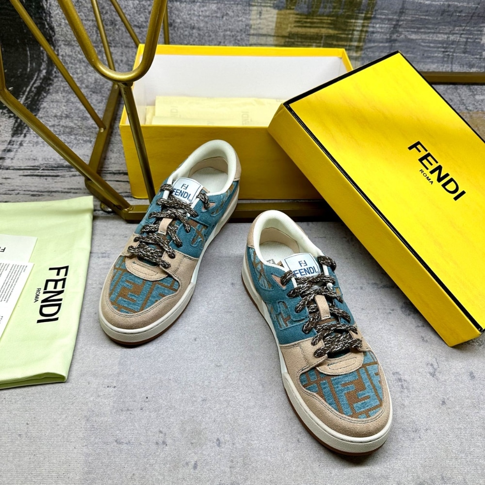 Fendi Match Sneakers Beige And Blue