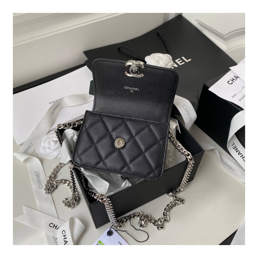 Chanel Enamel Handle Clutch with Chain in Grained Calfskin