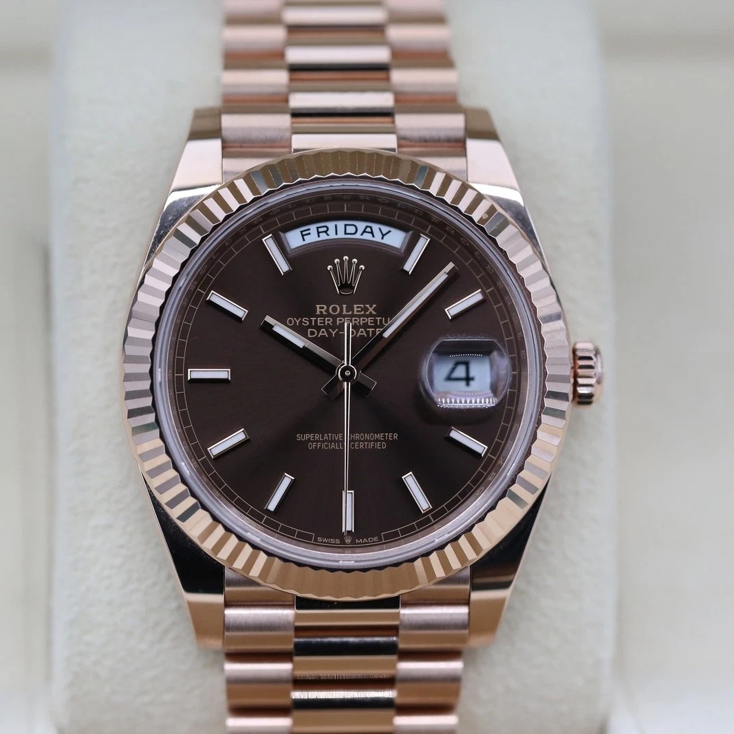 【Super Clone】RLX  Day-Date President 40mm Everose Gold Chocolate Index Dial - 228235