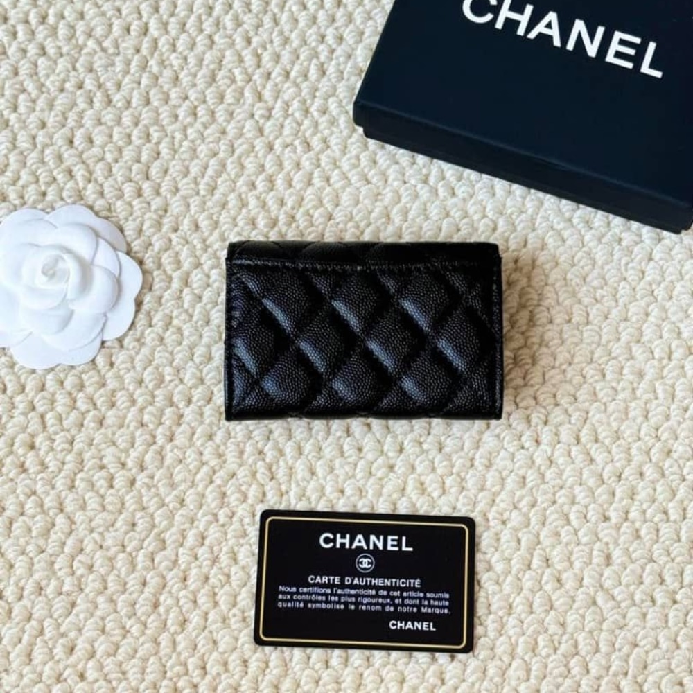 Chanel Classic Card Holder Grain Leather Black With Silver Hardware 11Cm Ap0214 Y01588 C3906