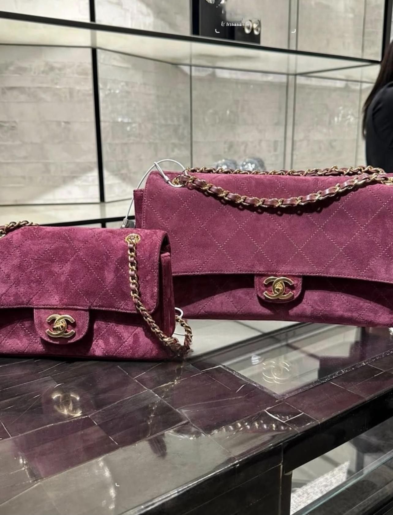 CHANEL 26S Suede Classic Flap Maxi — Burgundy