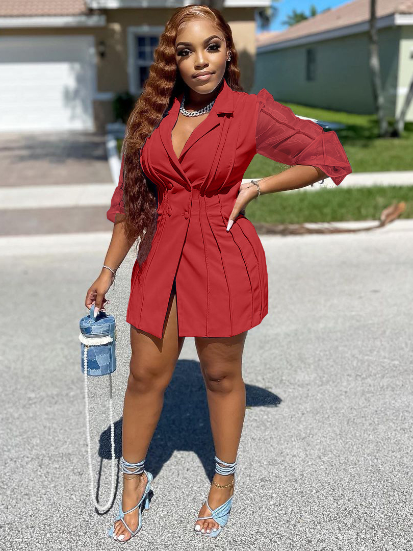 Fashion Solid Pleated Button Up Fitted Blazers