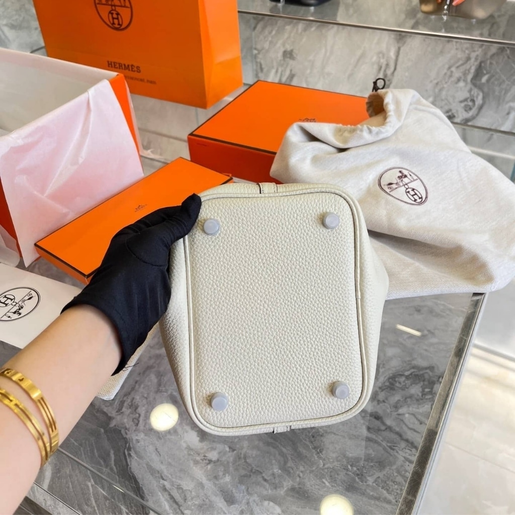 Hermes Picotin 18 Beton Clemence Silver Hardware White 18Cm