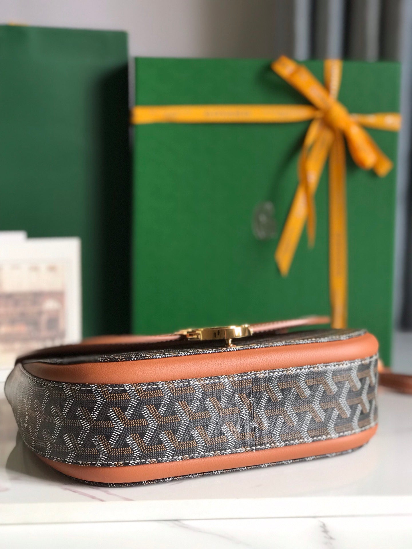 Goyard 233 Bag 25 Cm Tan Calfskin And Black Goyardine Canvas 25cm