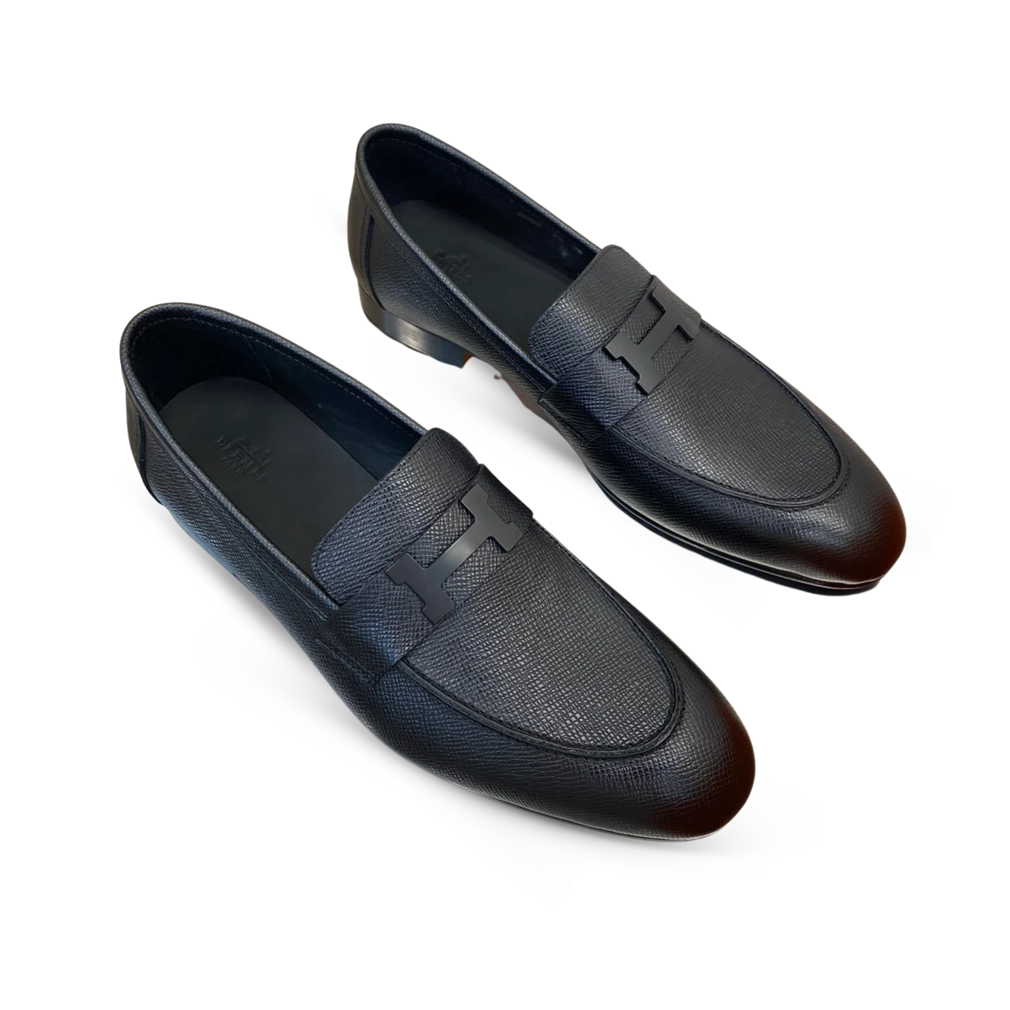 Hermès H-Buckle Polished Black Leather Loafers for Men
