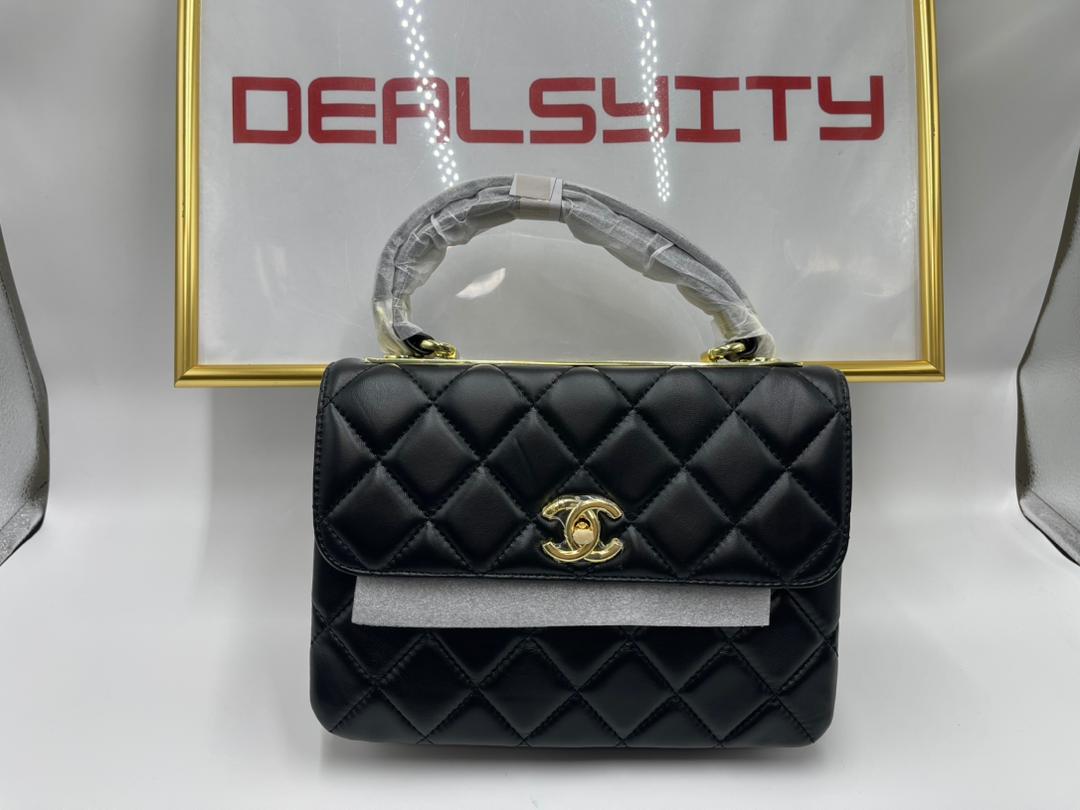 Chanel Flap Bag With Top Handle Black 25Cm/9.8in