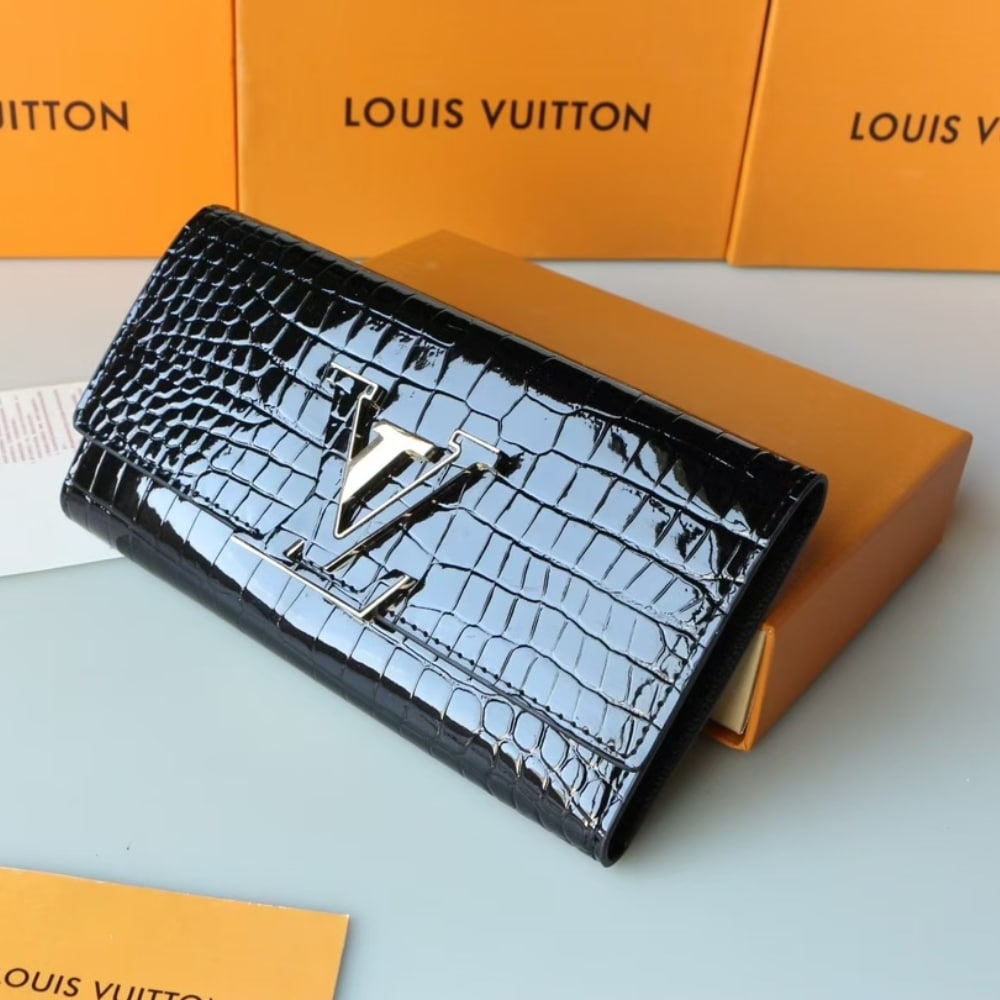 Louis Vuitton Capucines Crocodile Leather Long Wallet Black 20cm