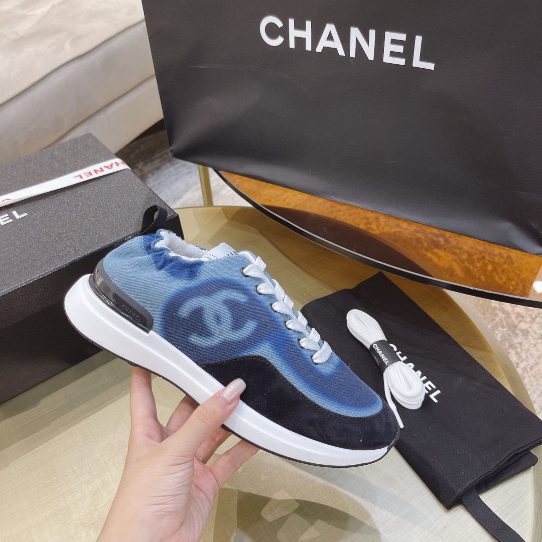 Chanel Neon Denim Lace Up Low Top Trainer Sneaker Blue G37494 Y55237 K2847
