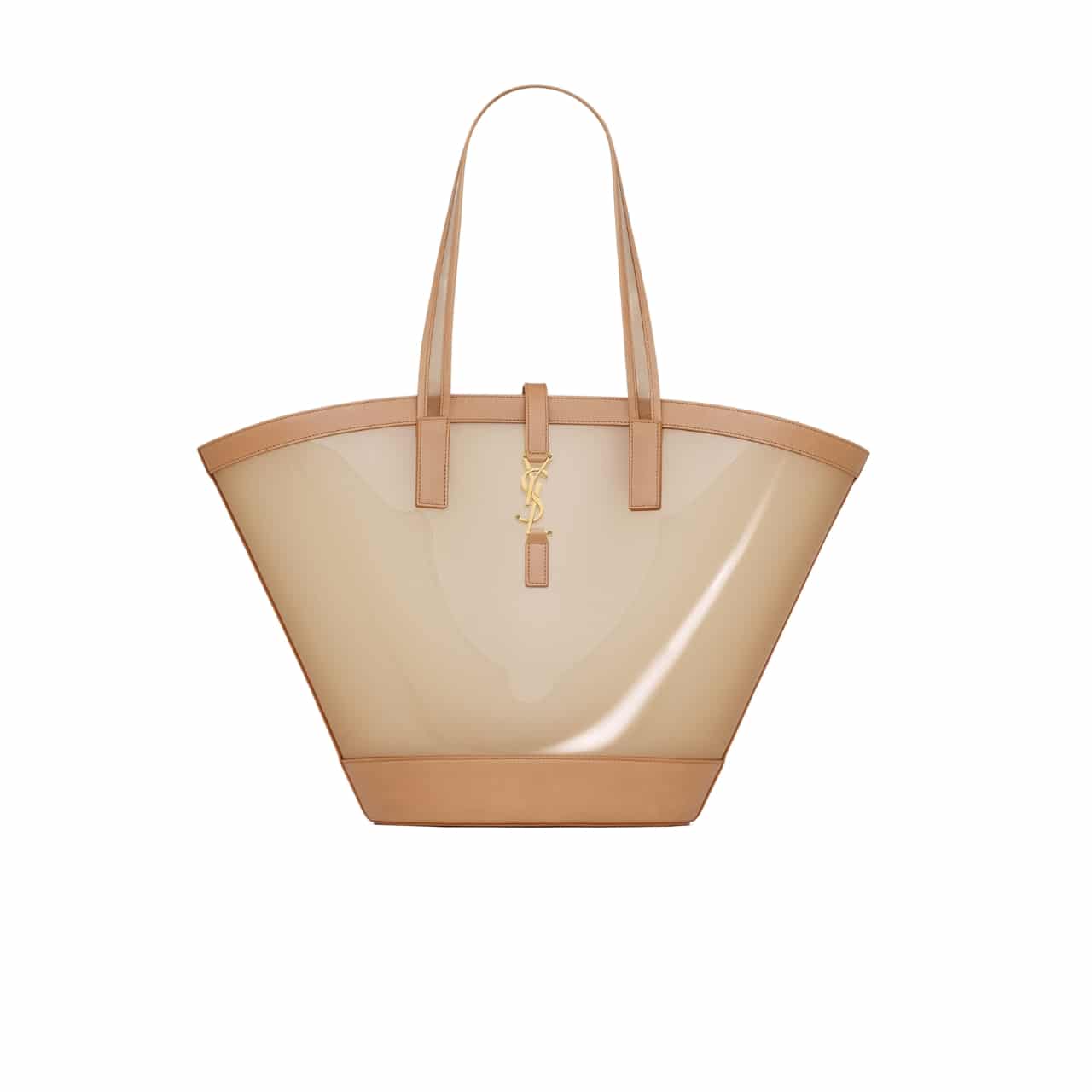 Saint Laurent Panier Medium In Vinyl And Vegetable Tanned Leather Brown 28 Cm
