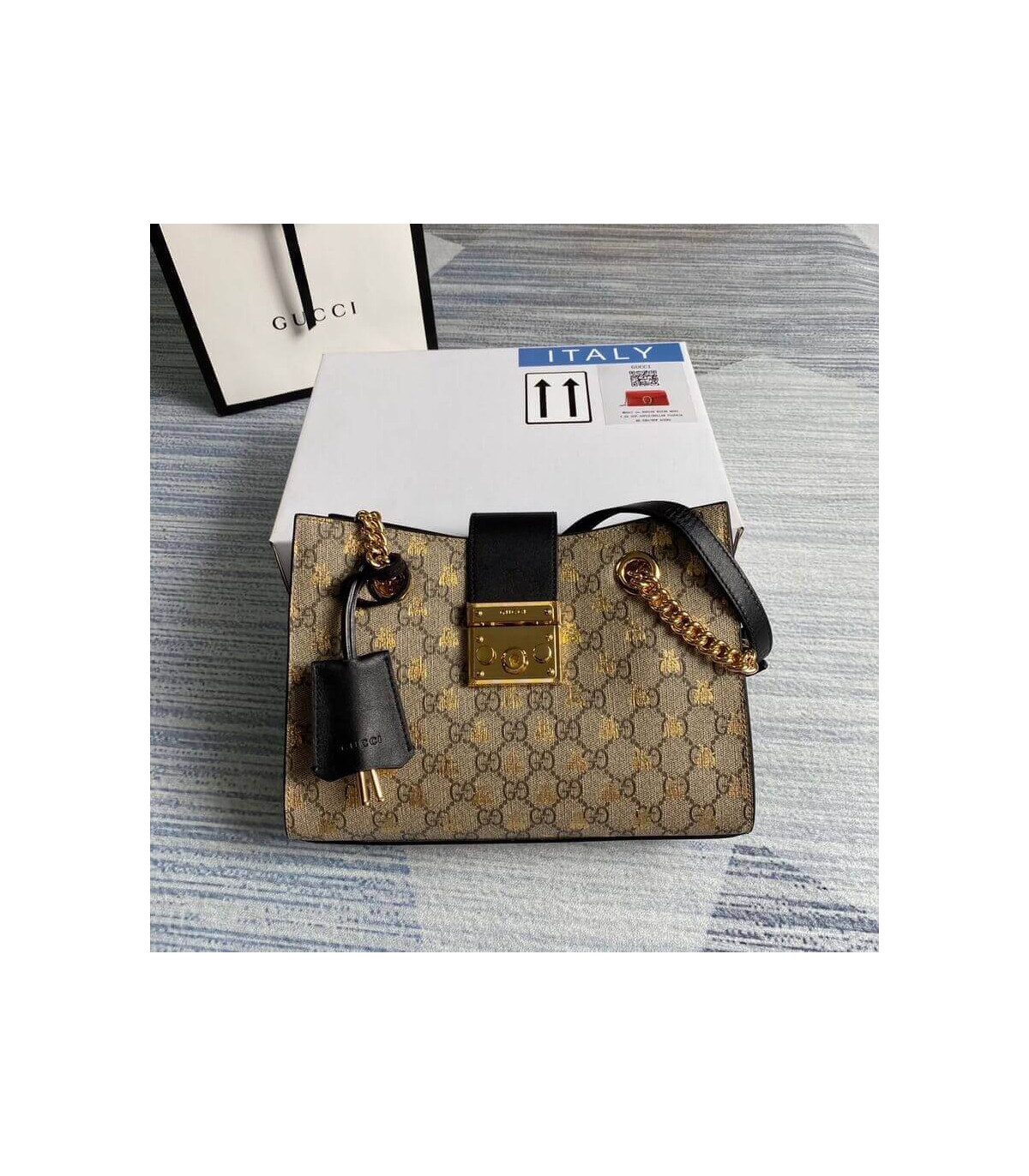 Gucci Padlock Small GG Bees Shoulder Bag