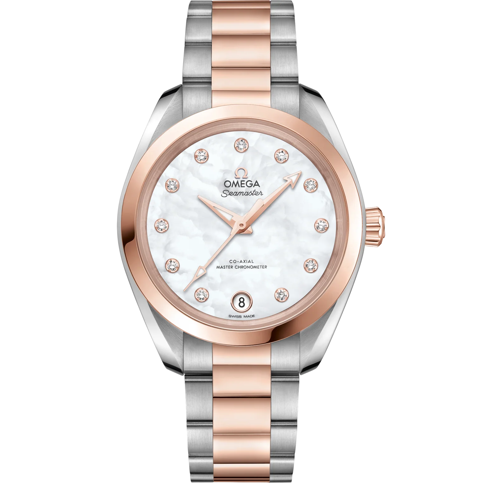 Omega Seamaster Aqua Terra 150M 34mm White Dial with Diamonds Stainless Steel and Sedna™ 18k Rose Gold Bracelet 220.20.34.20.55.001