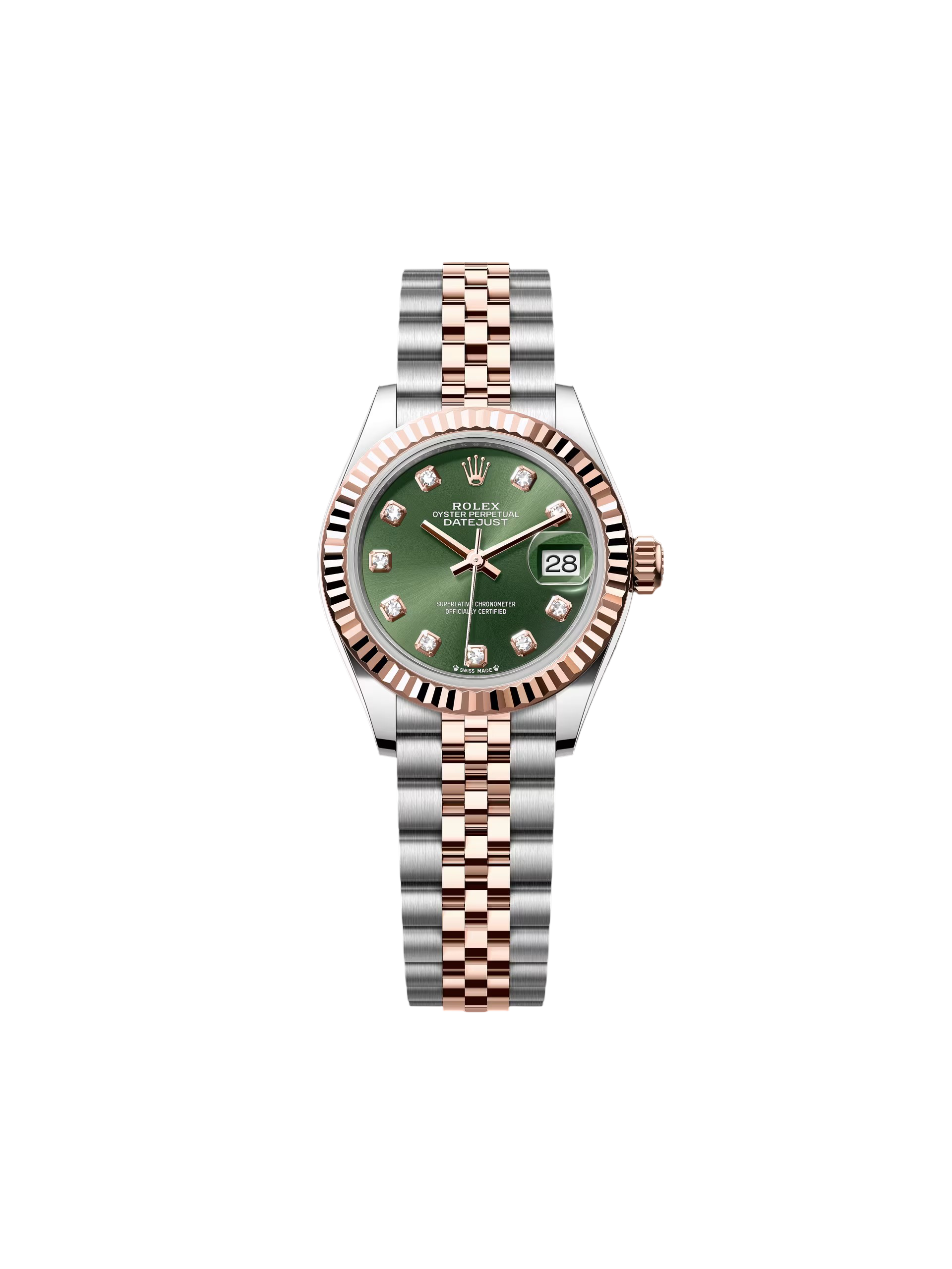 【Super Clone】RLX Lady-Datejust 28mm 279171 Green Diamond Oyster Stainless Steel and Rose Gold