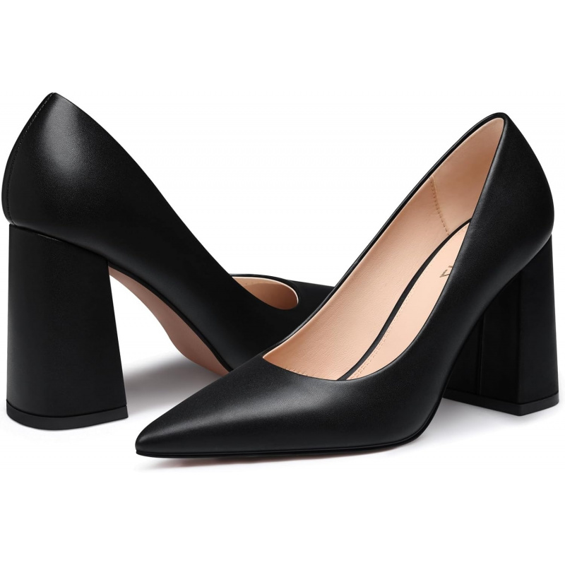 Women Chunky Heel Pumps: 3.7 Inch Closed Toe High Heels