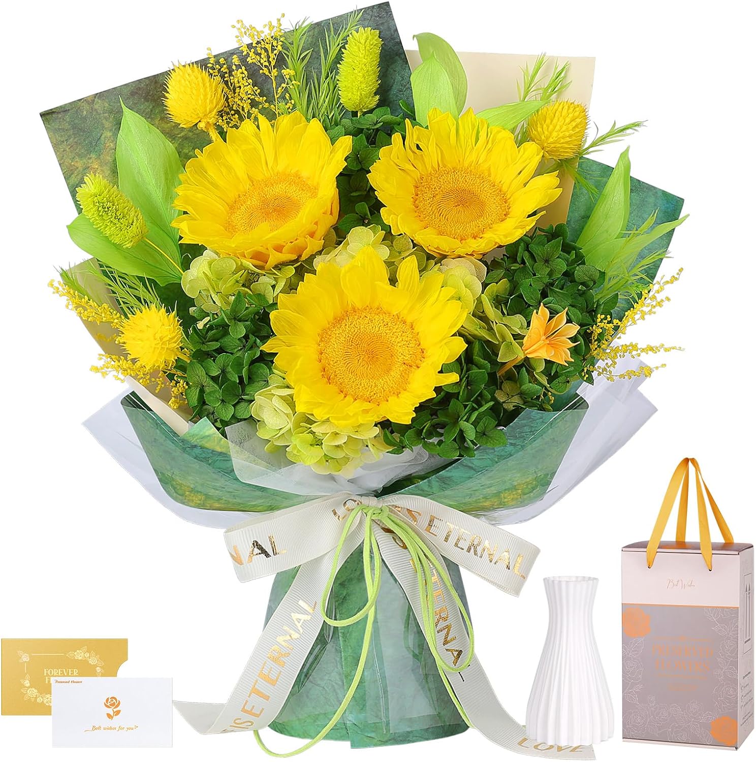 Preserved Sunflower Bouquet - Forever Flowers for Delivery, Long-Lasting Flower with Gift Box, Eternal flowers Bouquet, Anniversary Birthday Valentines Day Gifts for Women Men Mom Her Wife Girlfriend