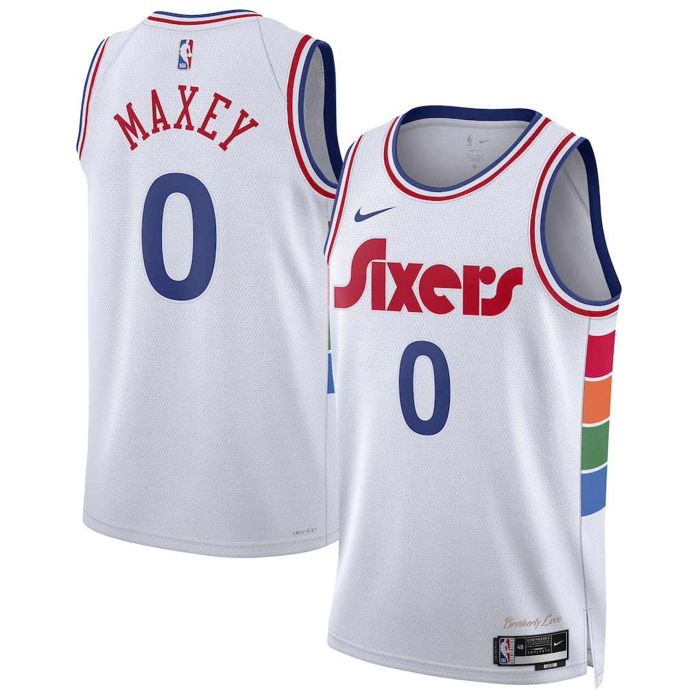 Unisex Philadelphia 76ers Tyrese Maxey Nike White 2024/25 Swingman Player Jersey - City Edition