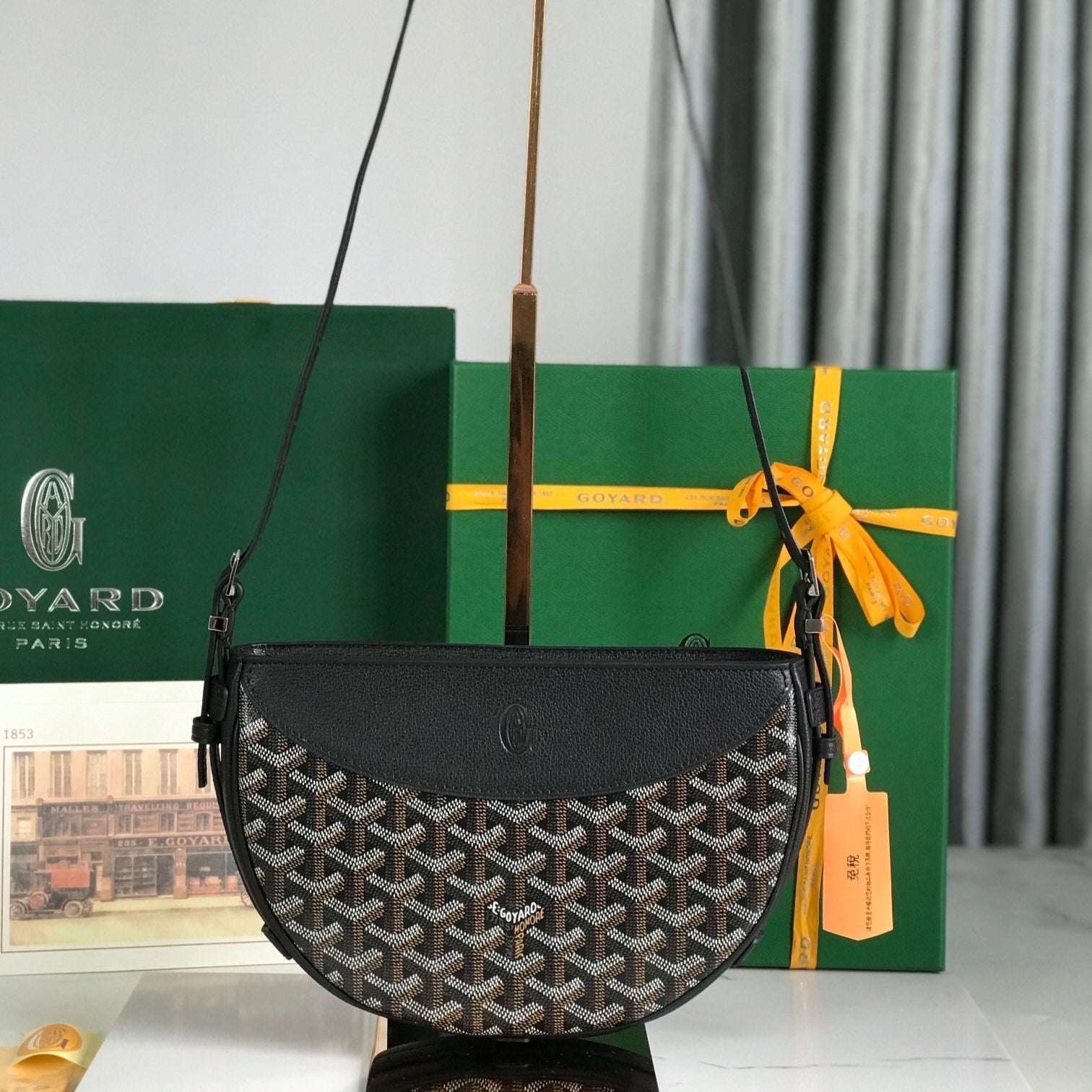 Goyard Hirondelle Bag 25 Cm Black Lambskin And Goyardine Canvas