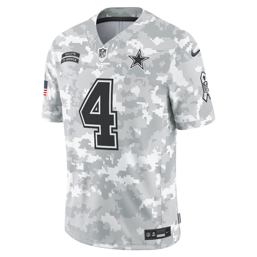 Dak Prescott 4 Dallas Cowboys 2024 Salute to Service Limited Men Jersey - Arctic Camo