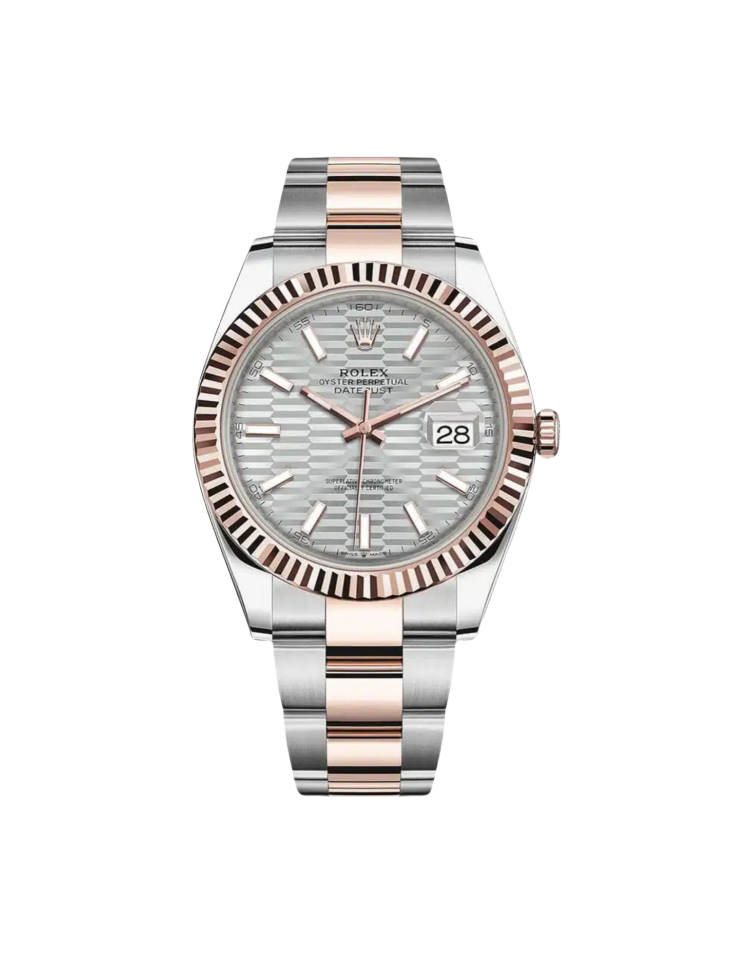 Rolex Datejust 41mm 126331 Silver Fluted Motif Dial Two Tone Stainless Steel & 18K Rose Gold Jubilee Bracelet Men's Watch