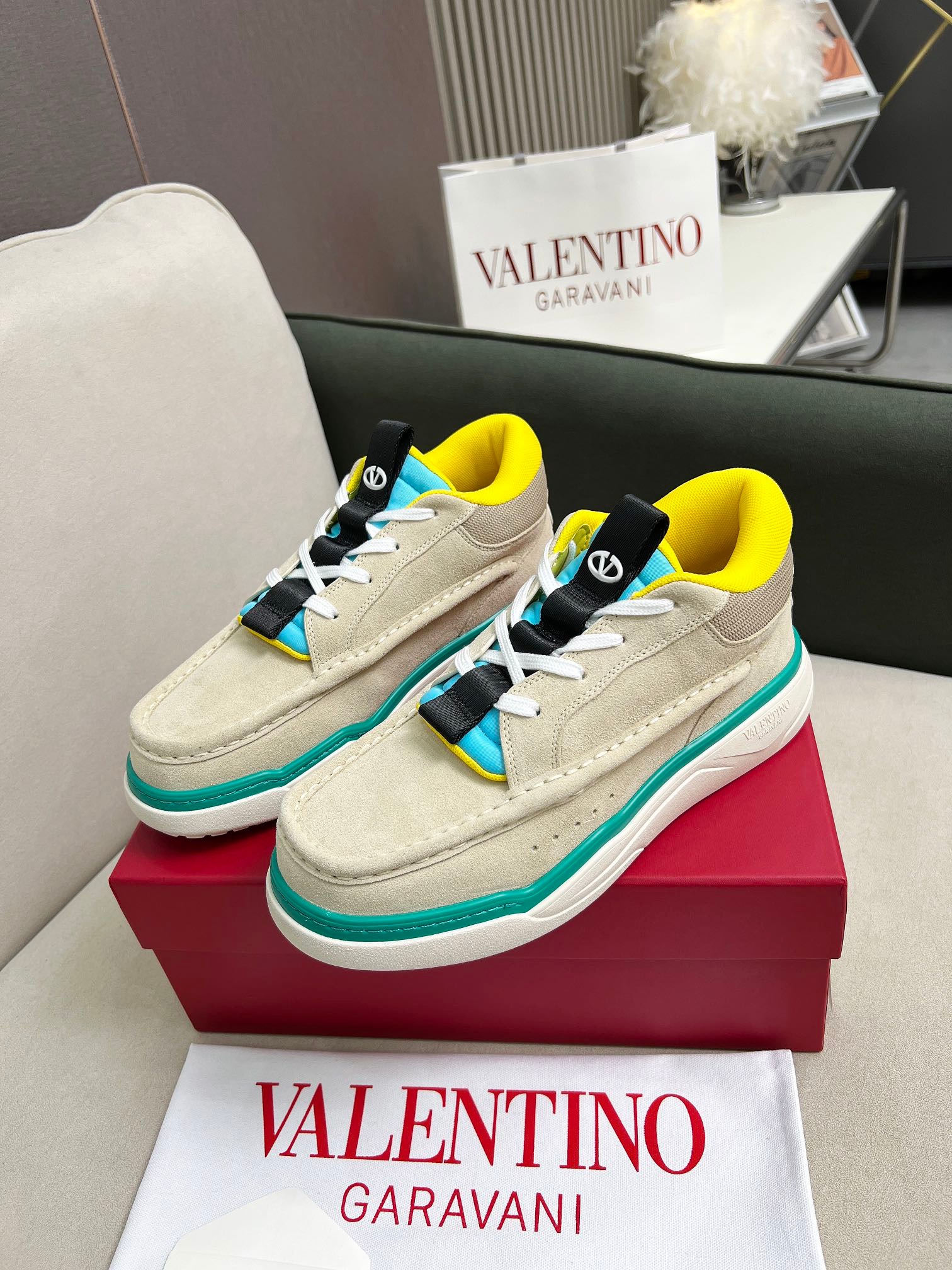 VALENTINO CALFSKIN LEATHER MID-TOP RUNBOOT SNEAKER