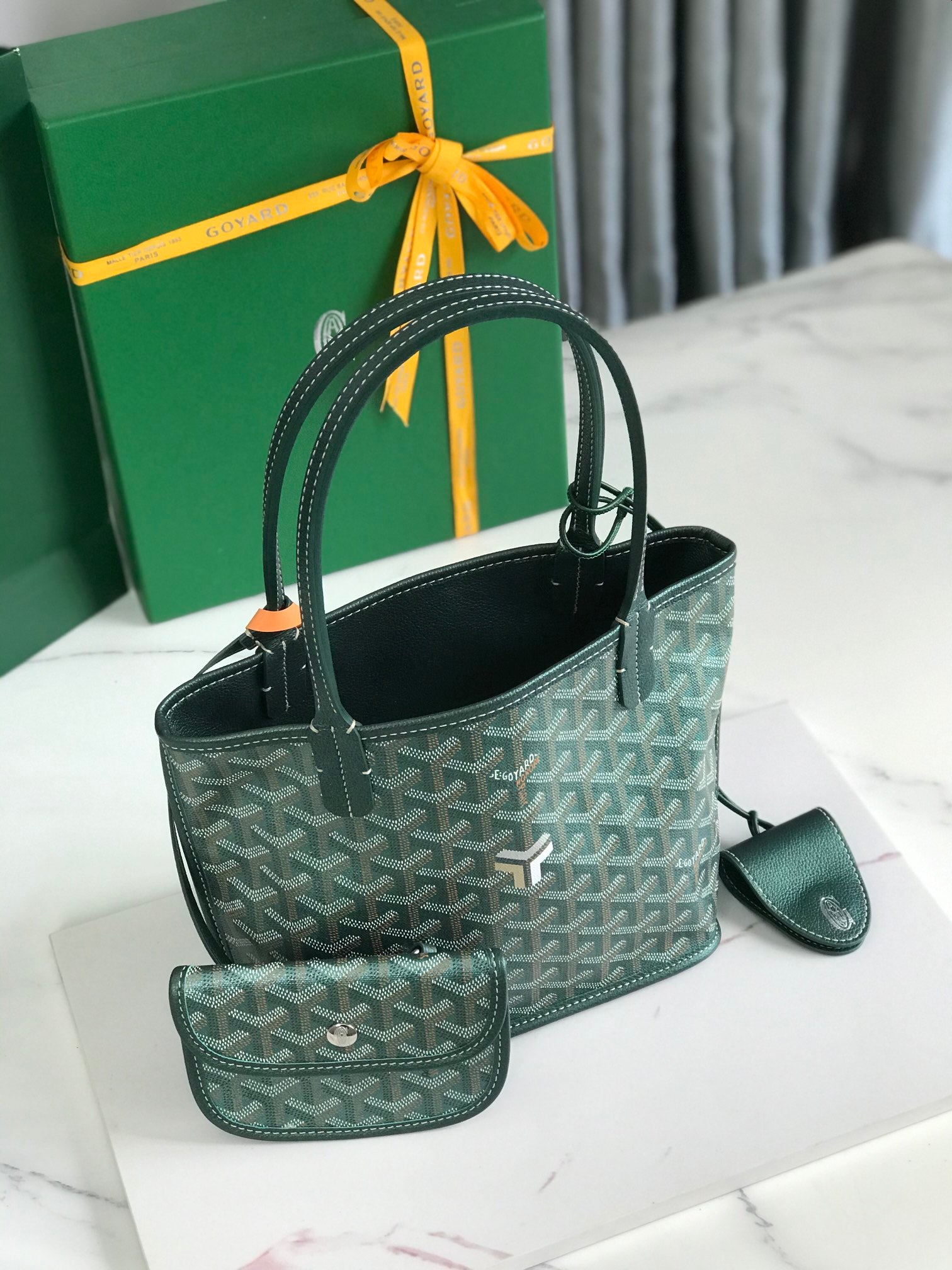 Goyard Anjou Mini Bag 20Cm Green Canvas Chevroches Calfskin