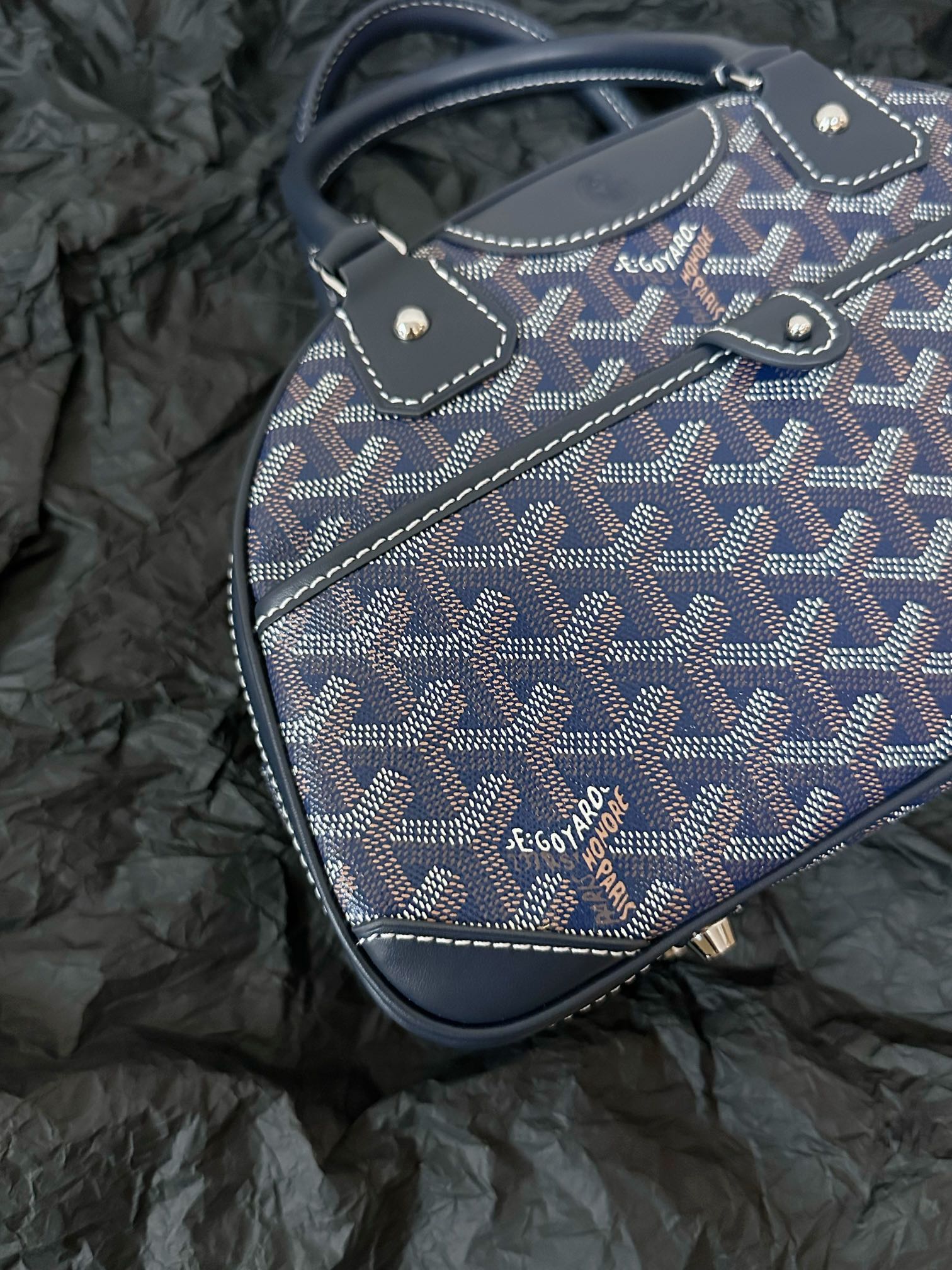 Goyard Goya Bowling Ball Small Navy Blue Canvas 27cm
