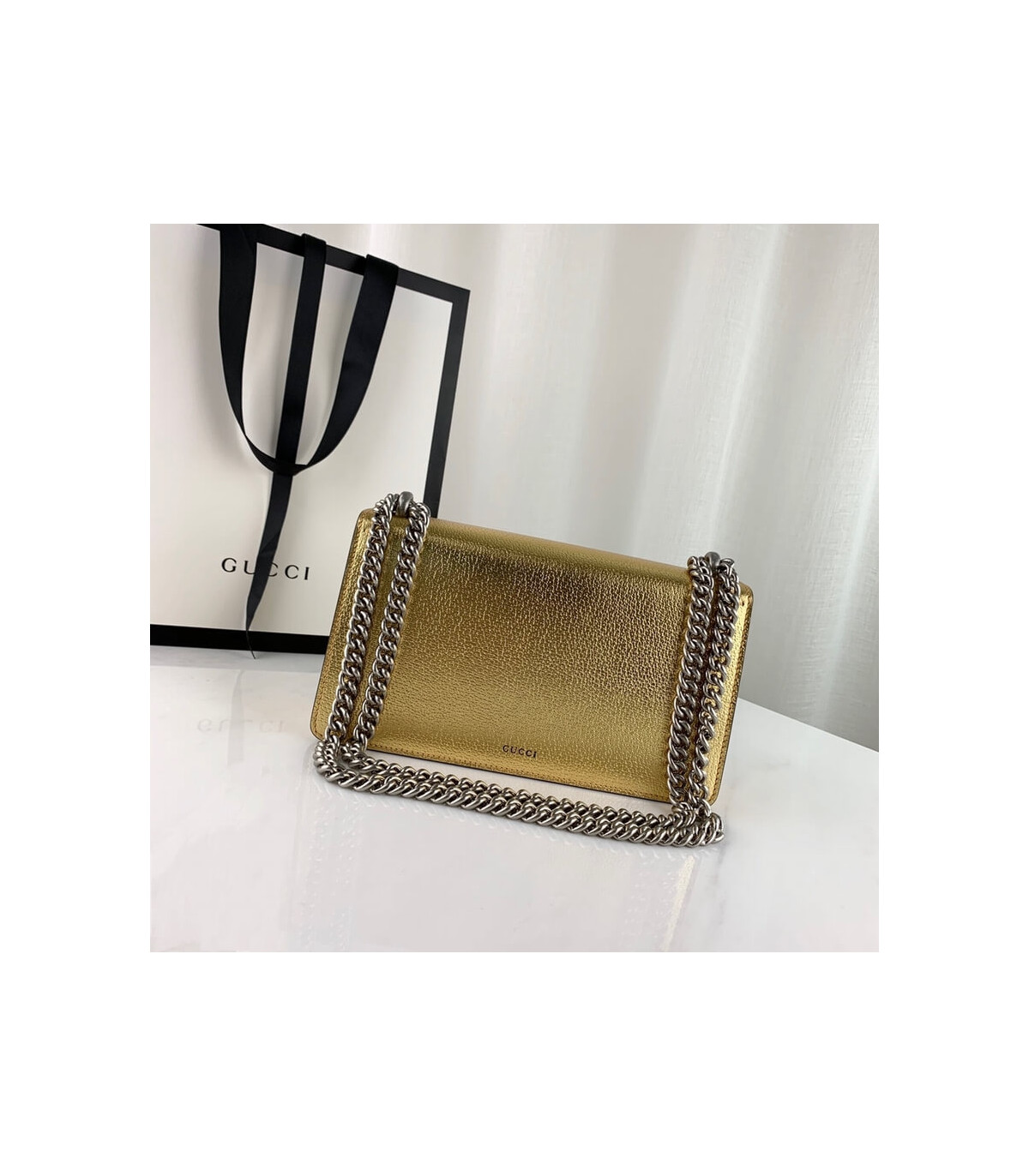 Gucci Dionysus Small Shoulder Bag in Gold Lame Leather
