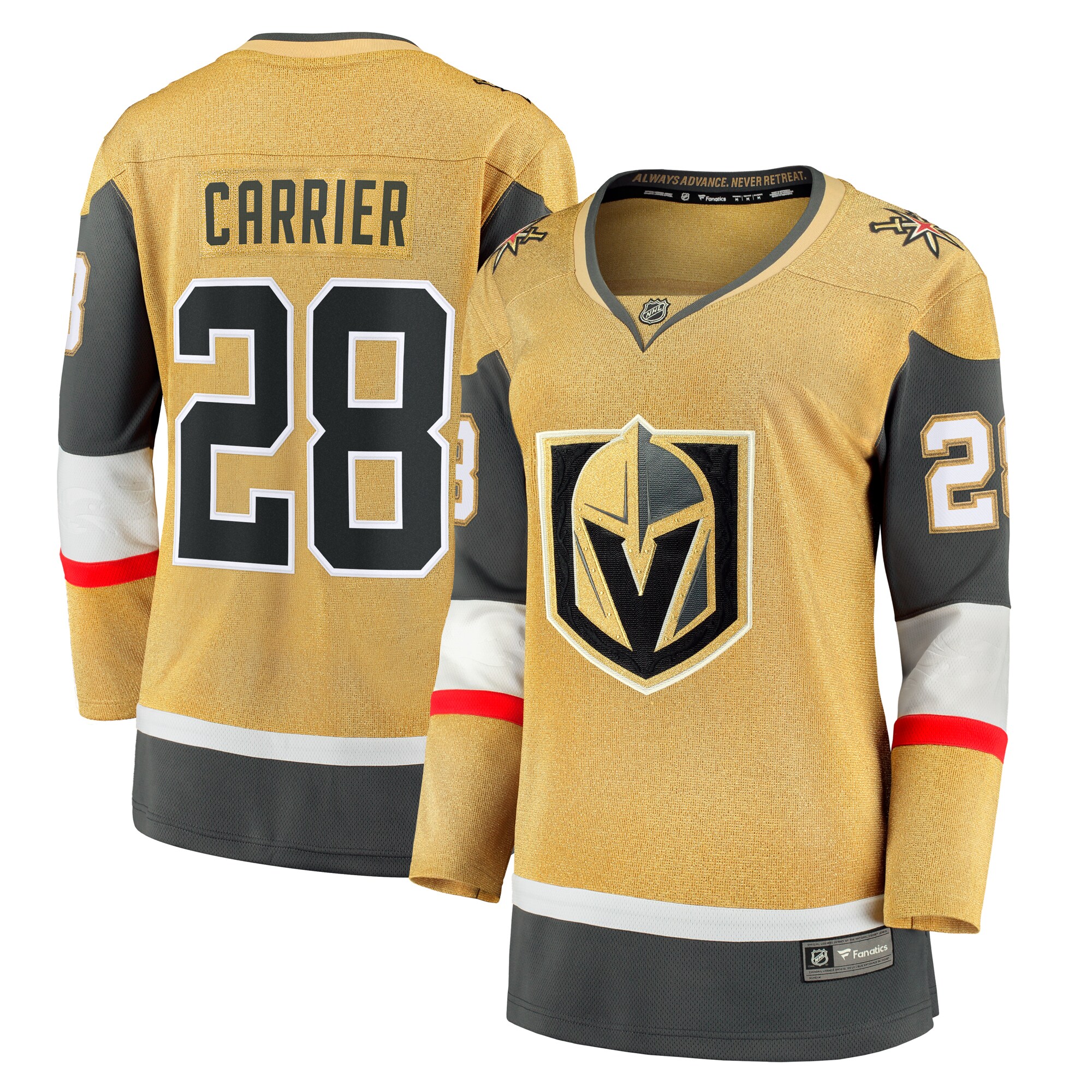 William Carrier Vegas Golden Knights Fanatics Women’s Home Breakaway Player Jersey – Gold